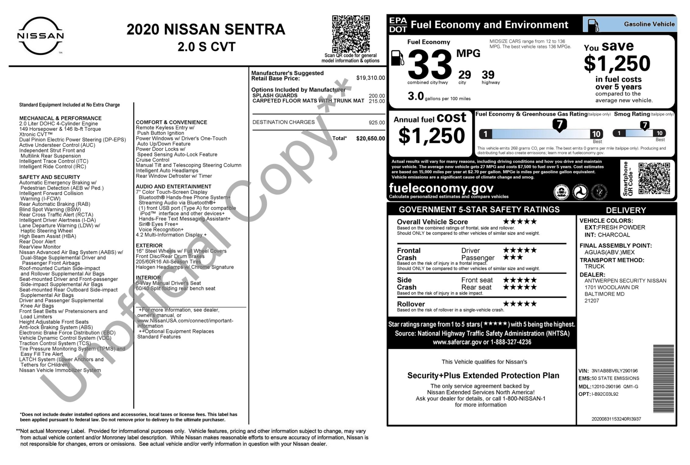 Used 2020 Nissan Sentra S FWD image 2