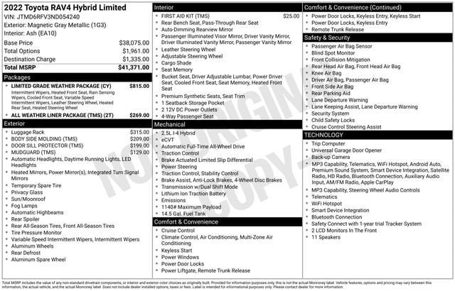 Certified 2022 Toyota RAV4 Limited w/ Limited Grade Weather Package AWD/4WD image 35