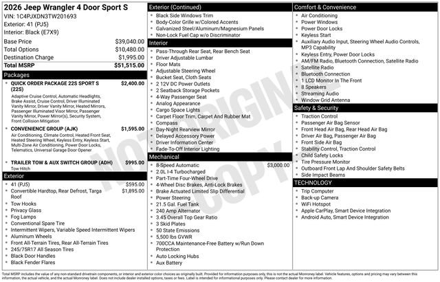 New 2026 Jeep Wrangler Unlimited Sport AWD/4WD image 37