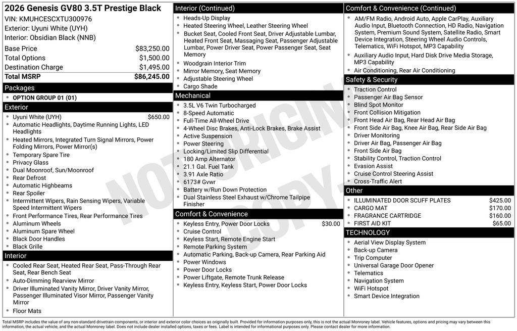 New 2026 Genesis GV80 3.5T Prestige image 9