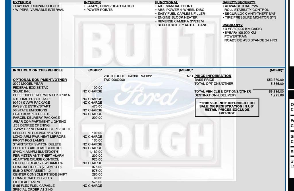 Used 2022 Ford Transit 250 148 High Roof Extended AWD w/ Parcel Delivery Package image 2