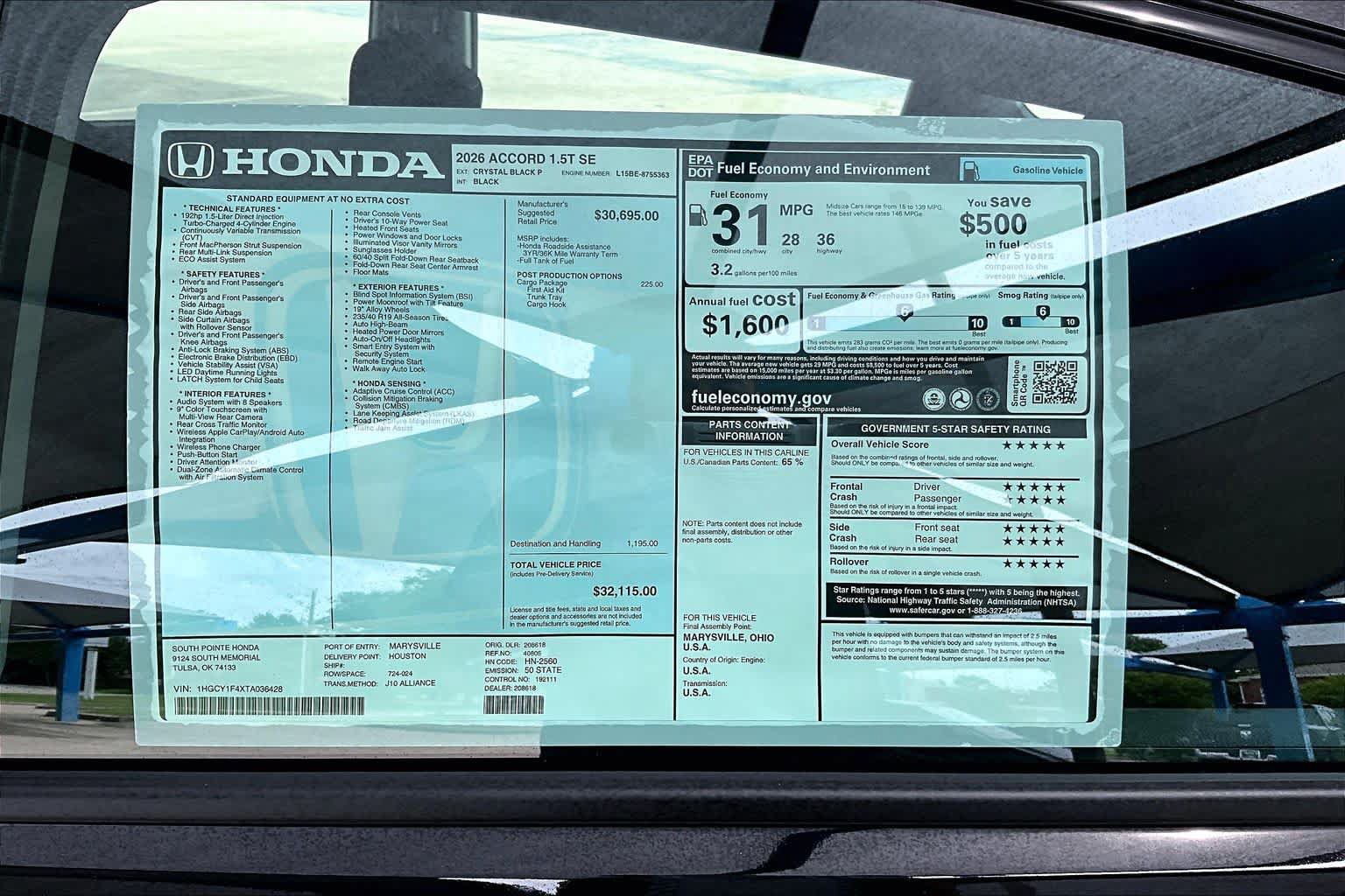 New 2026 Honda Accord SE image 20