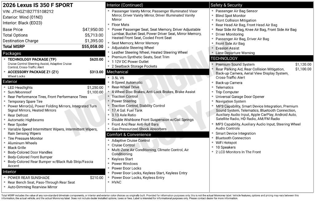 New 2026 Lexus IS 350 F Sport w/ Technology Package RWD image 4