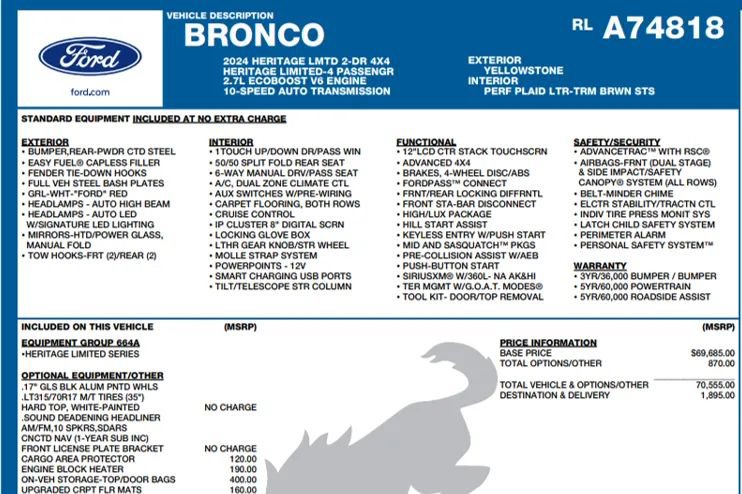 Used 2024 Ford Bronco Heritage Edition AWD/4WD image 2