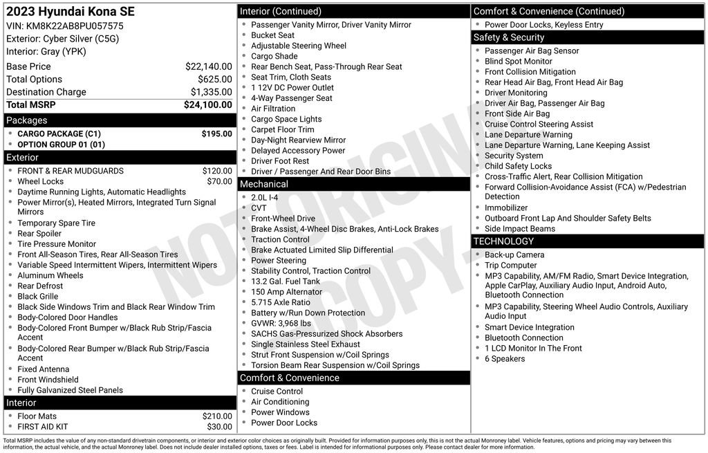 Used 2023 Hyundai Kona SE w/ Cargo Package FWD image 32
