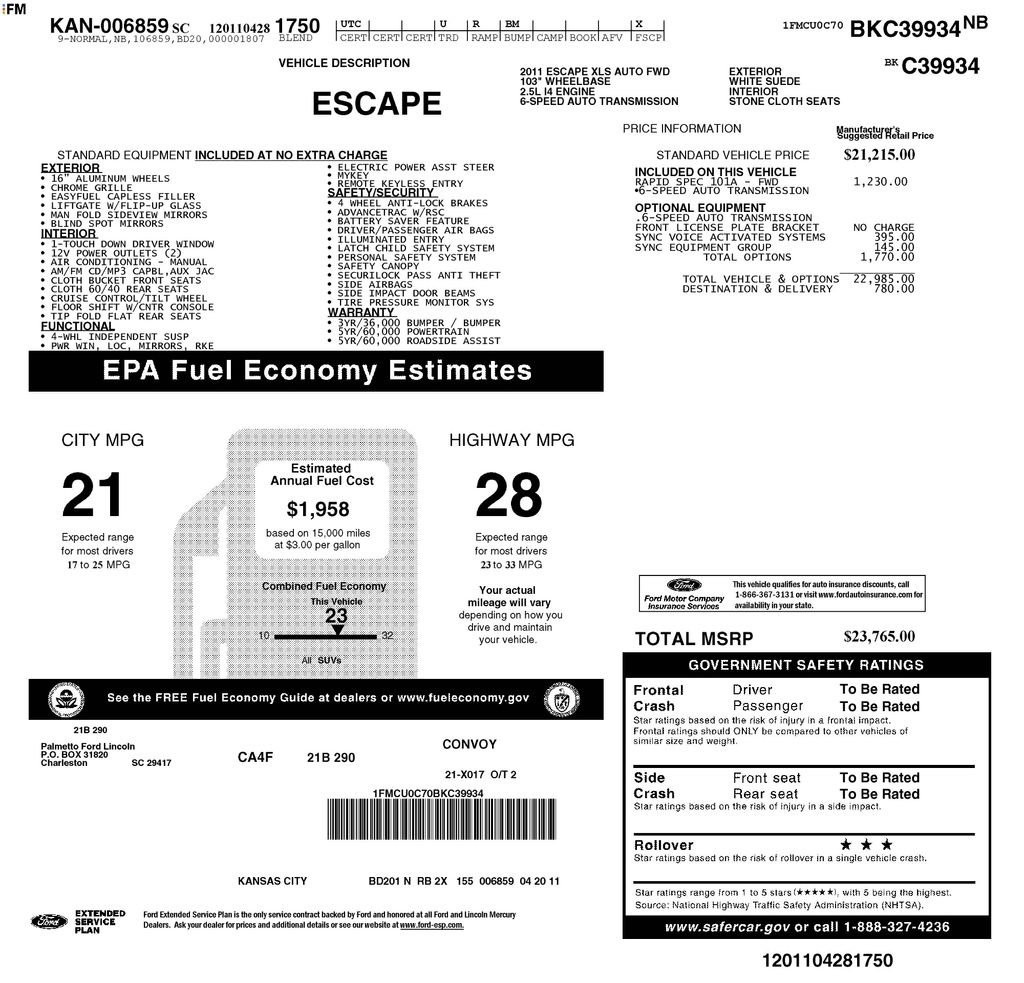 Used 2011 Ford Escape XLS w/ 101A Rapid Spec Order Code image 7