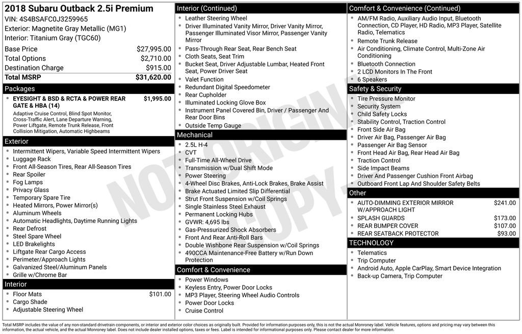 Used 2018 Subaru Outback 2.5i Premium video 1
