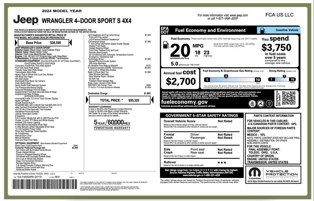 Certified 2024 Jeep Wrangler Unlimited Sport AWD/4WD image 2
