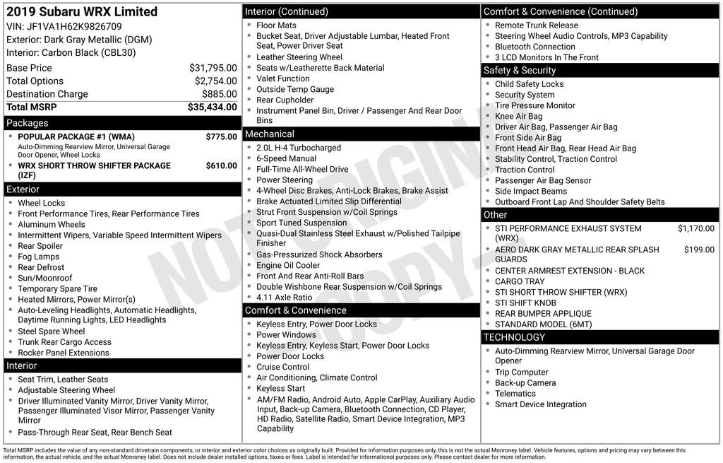 Used 2019 Subaru WRX Limited w/ Popular Package #1 image 39