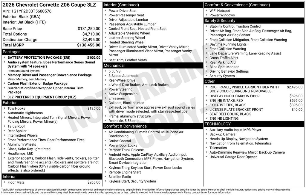 New 2026 Chevrolet Corvette Z06 w/ Battery Protection Package image 31