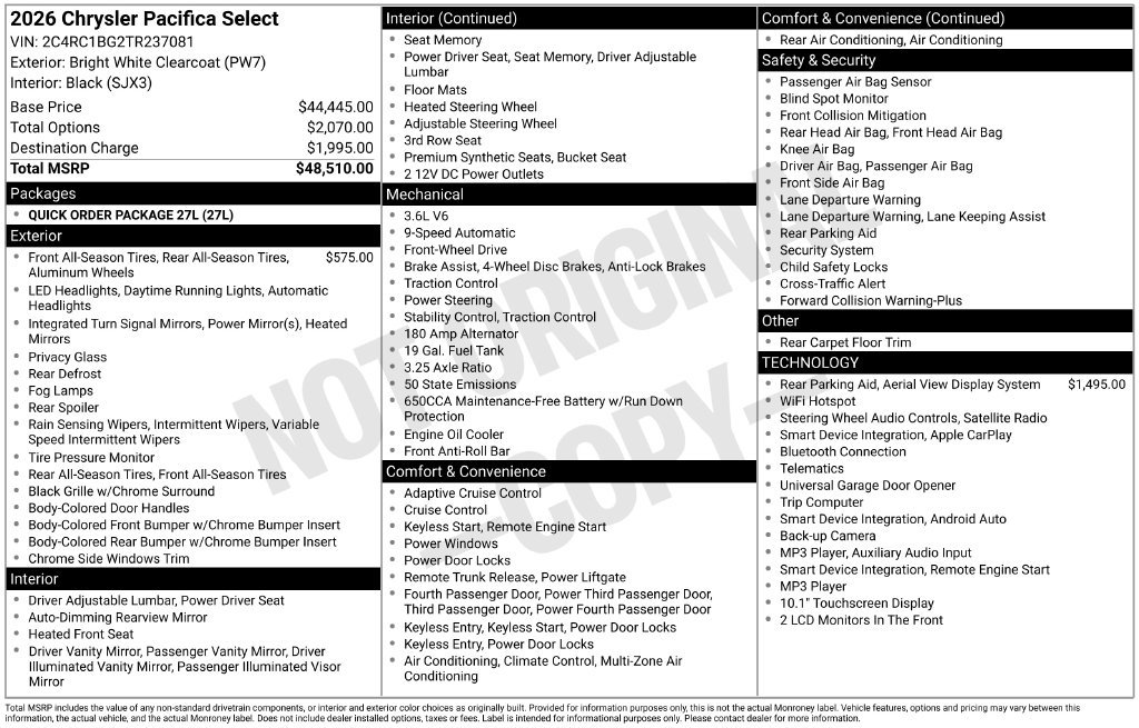 New 2026 Chrysler Pacifica Select FWD image 15