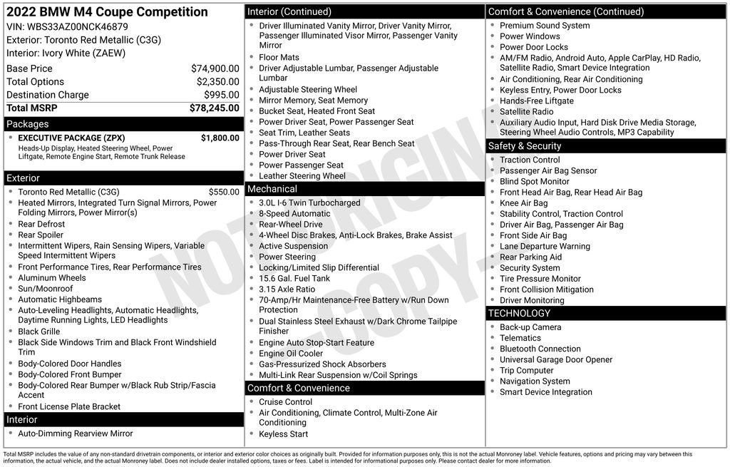 Used 2022 BMW M4 Competition w/ Executive Package RWD image 5
