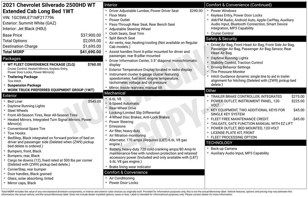 Used 2021 Chevrolet Silverado 2500 W/T w/ WT Fleet Convenience Package RWD image 5