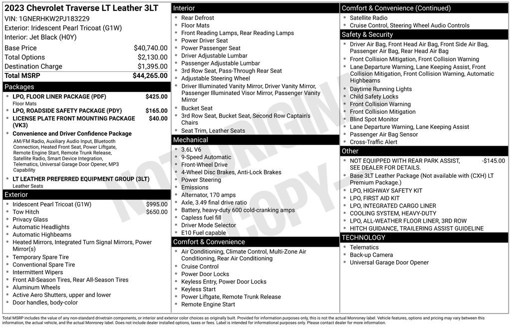 Used 2023 Chevrolet Traverse LT w/ LPO, Floor Liner Package image 49