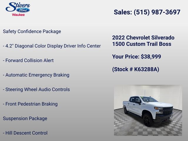 Used 2022 Chevrolet Silverado 1500 Custom Trail Boss w/ Safety Confidence Package AWD/4WD image 34