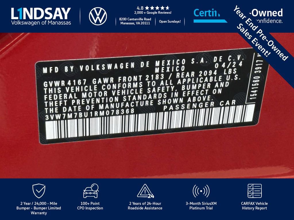 Certified 2024 Volkswagen Jetta SE w/ Panoramic Sunroof Package image 27