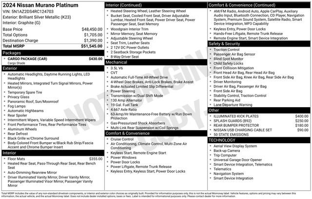 Certified 2024 Nissan Murano Platinum w/ Cargo Package image 40