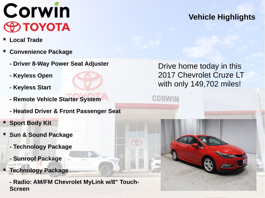 Used 2017 Chevrolet Cruze LT w/ Sun And Sound Package FWD image 7