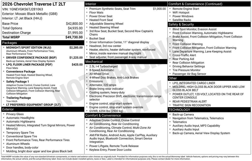 New 2026 Chevrolet Traverse LT w/ Midnight/Sport Edition image 25