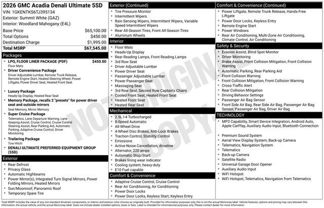New 2026 GMC Acadia Denali Ultimate w/ LPO, Floor Liner Package AWD/4WD image 4