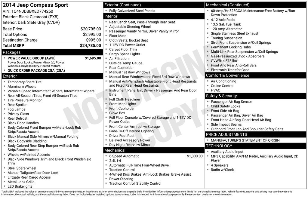 Used 2014 Jeep Compass Sport w/ Power Value Group AWD/4WD image 14