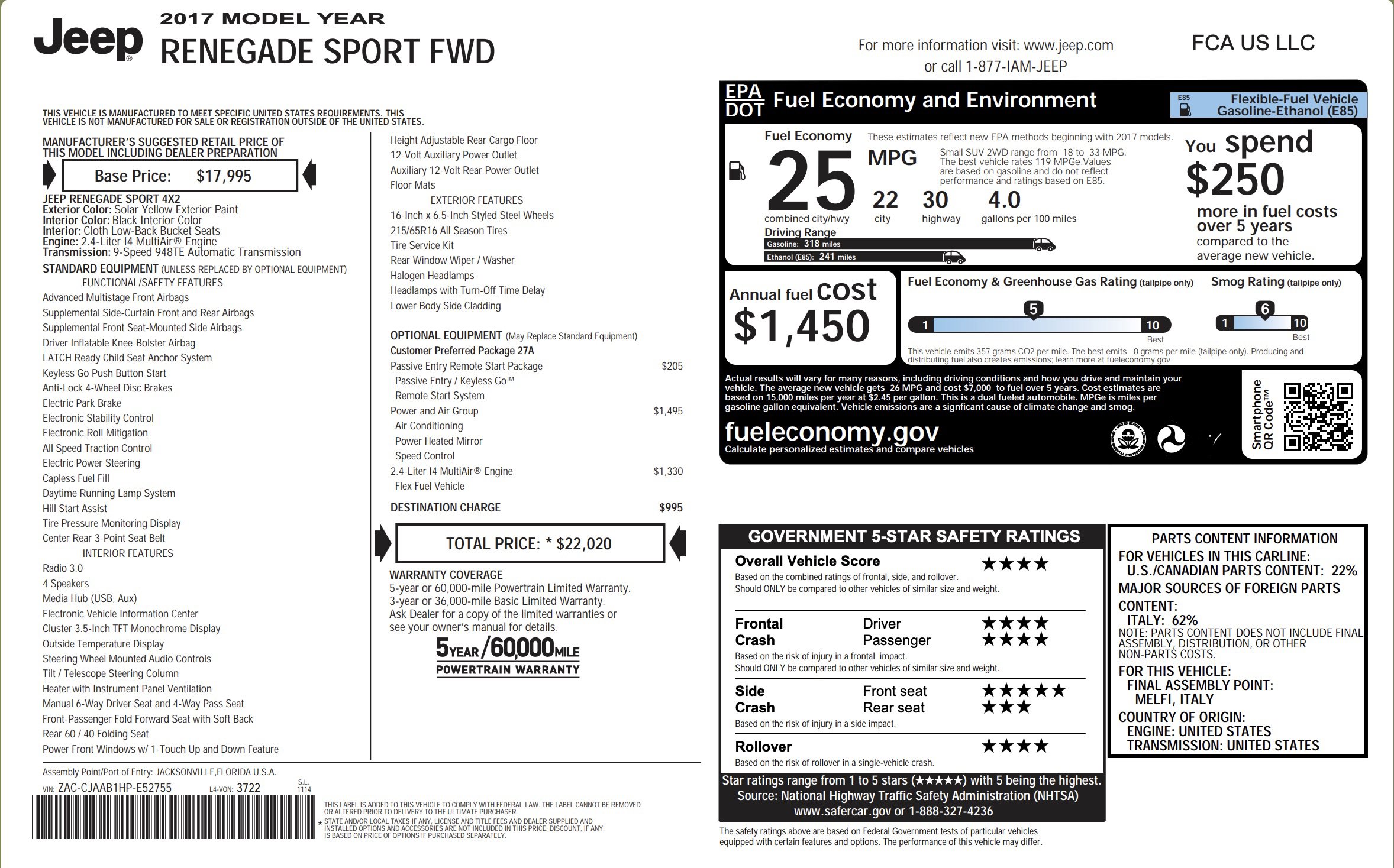 Used 2017 Jeep Renegade Sport w/ Power & Air Group image 2