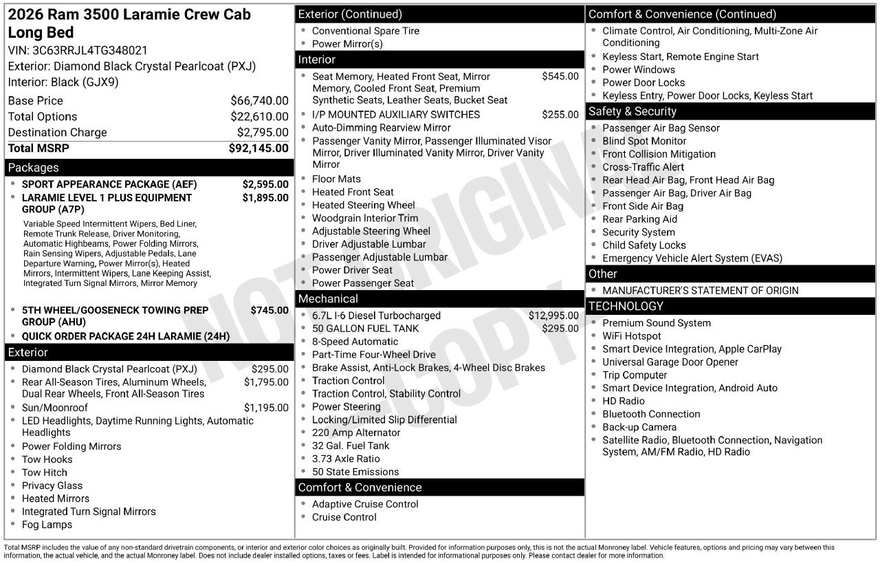 New 2026 RAM 3500 Laramie w/ Sport Appearance Package AWD/4WD image 32
