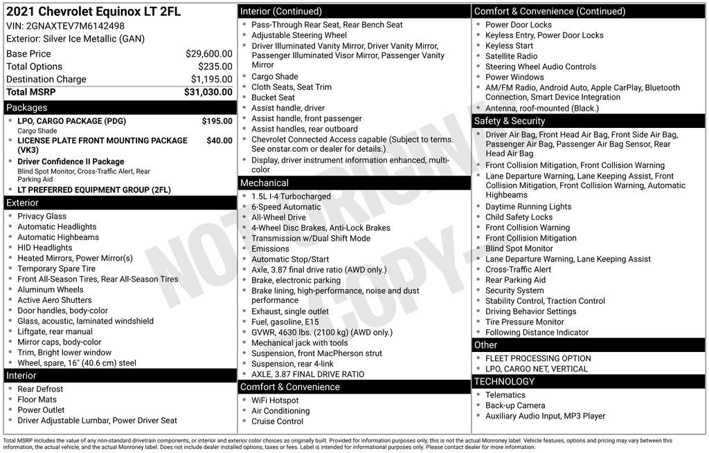 Used 2021 Chevrolet Equinox LT w/ LPO, Cargo Package image 11