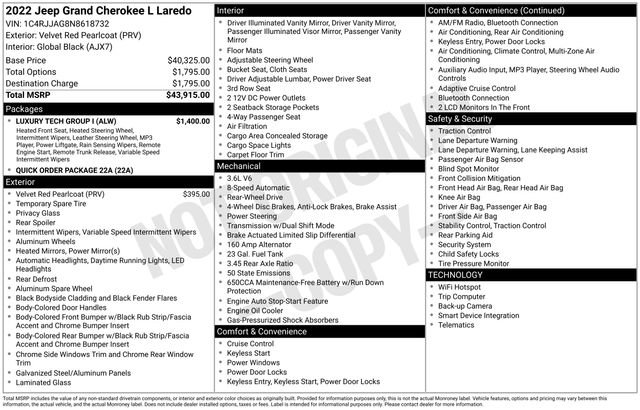 Used 2022 Jeep Grand Cherokee L Laredo w/ Luxury Tech Group I RWD image 16