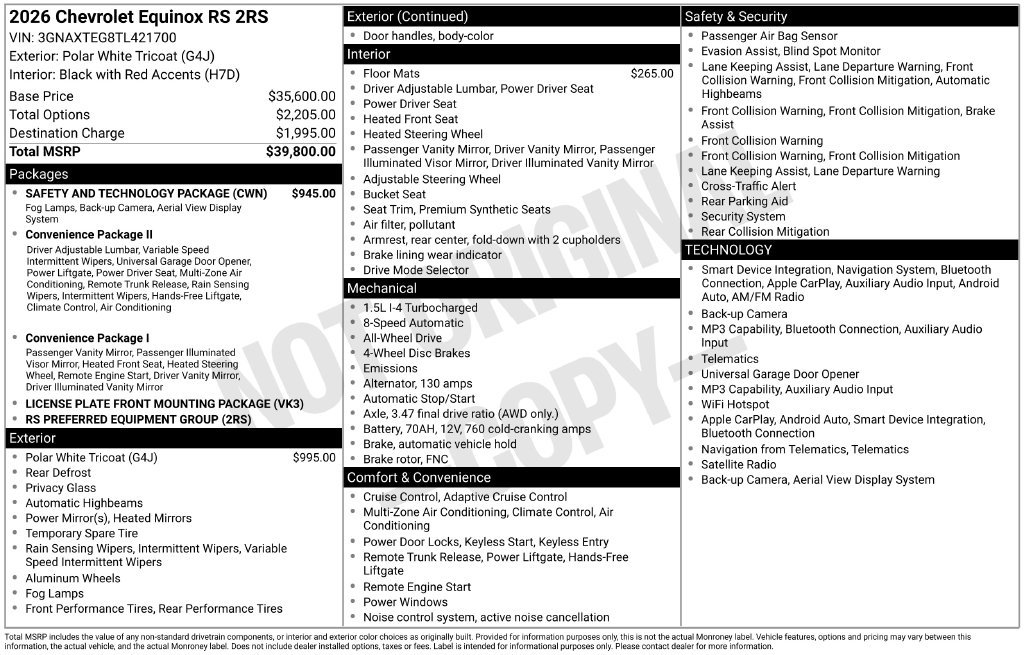New 2026 Chevrolet Equinox RS w/ Safety and Technology Package AWD/4WD image 4