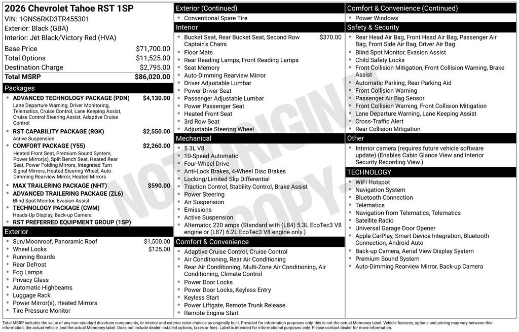 New 2026 Chevrolet Tahoe RST w/ Advanced Technology Package AWD/4WD image 5