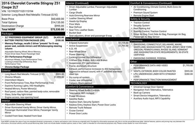 Used 2016 Chevrolet Corvette Stingray Coupe w/ 2LT Preferred Equipment Group