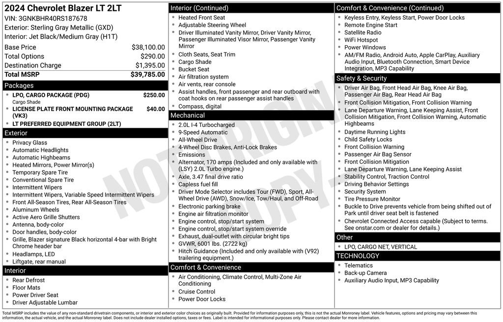 Certified 2024 Chevrolet Blazer LT w/ LPO, Cargo Package AWD/4WD image 33