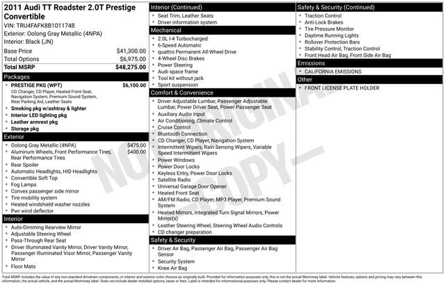 Used 2011 Audi TT 2.0T Prestige w/ Prestige Pkg image 32