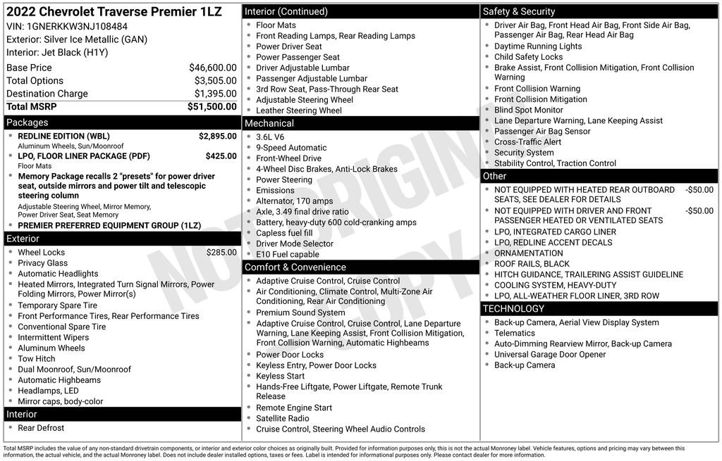 Used 2022 Chevrolet Traverse Premier w/ Redline Edition image 10