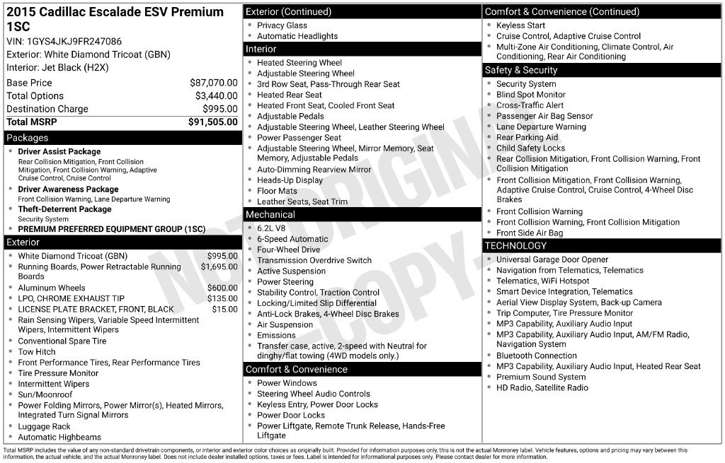 Used 2015 Cadillac Escalade ESV Premium AWD/4WD image 3