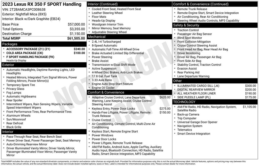 Used 2023 Lexus RX 350 F Sport w/ Accessory Package (Z1) AWD/4WD image 5