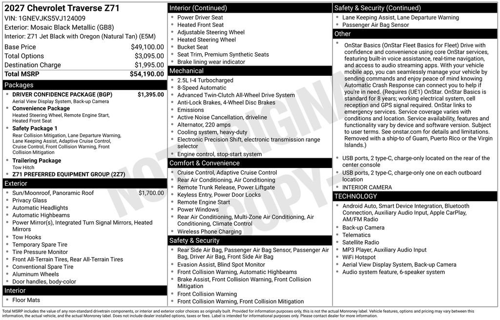New 2027 Chevrolet Traverse Z71 w/ Driver Confidence Package AWD/4WD image 10