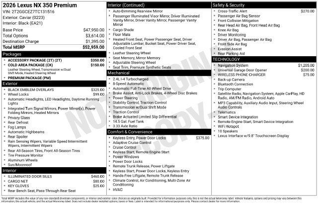 New 2026 Lexus NX 350 AWD w/ Accessory Package (2T) image 1
