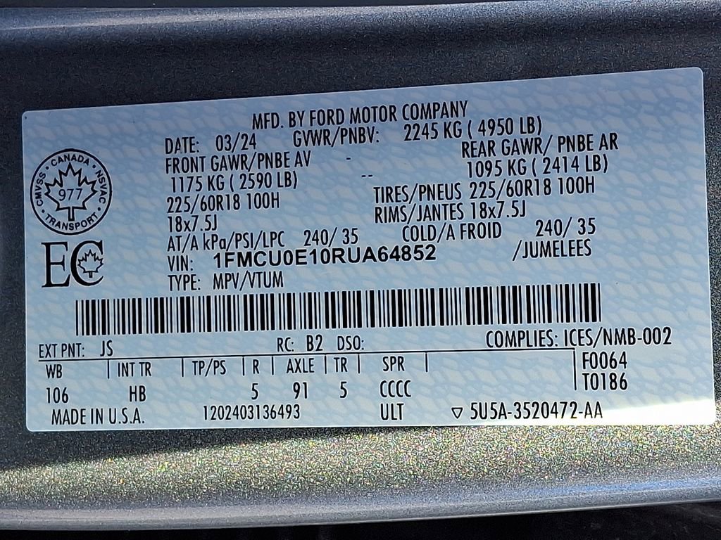 Used 2024 Ford Escape Base 4D Sport Utility image 19