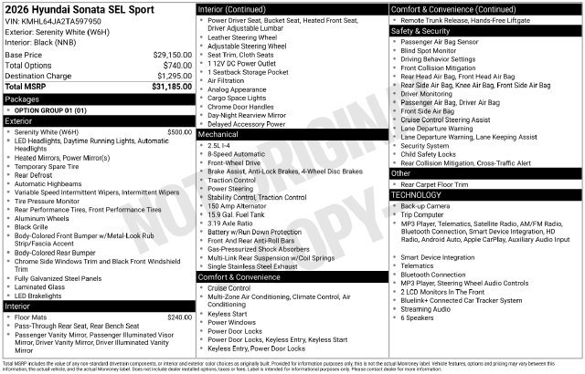 New 2026 Hyundai Sonata SEL FWD image 11
