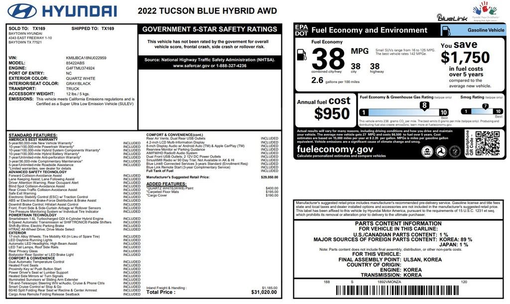 Used 2022 Hyundai Tucson Blue AWD/4WD image 2