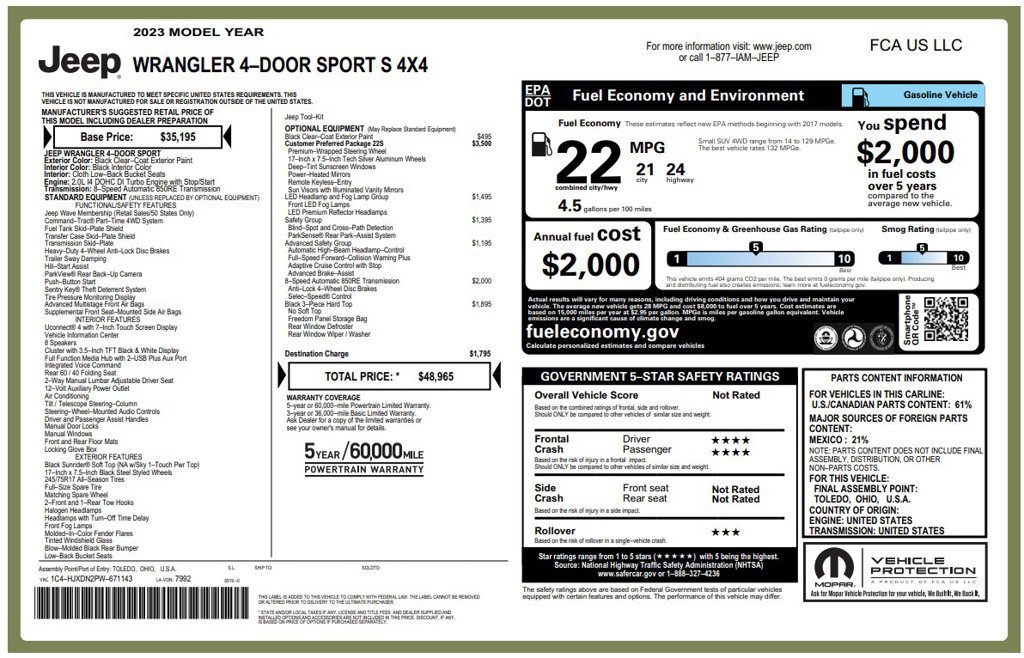 Used 2023 Jeep Wrangler Unlimited Sport AWD/4WD image 3