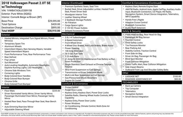 Used 2018 Volkswagen Passat 2.0T SE image 36