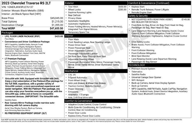 Used 2023 Chevrolet Traverse RS w/ LPO, Floor Liner Package FWD image 7