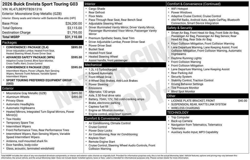 New 2026 Buick Envista Sport Touring w/ Convenience I Package FWD image 26