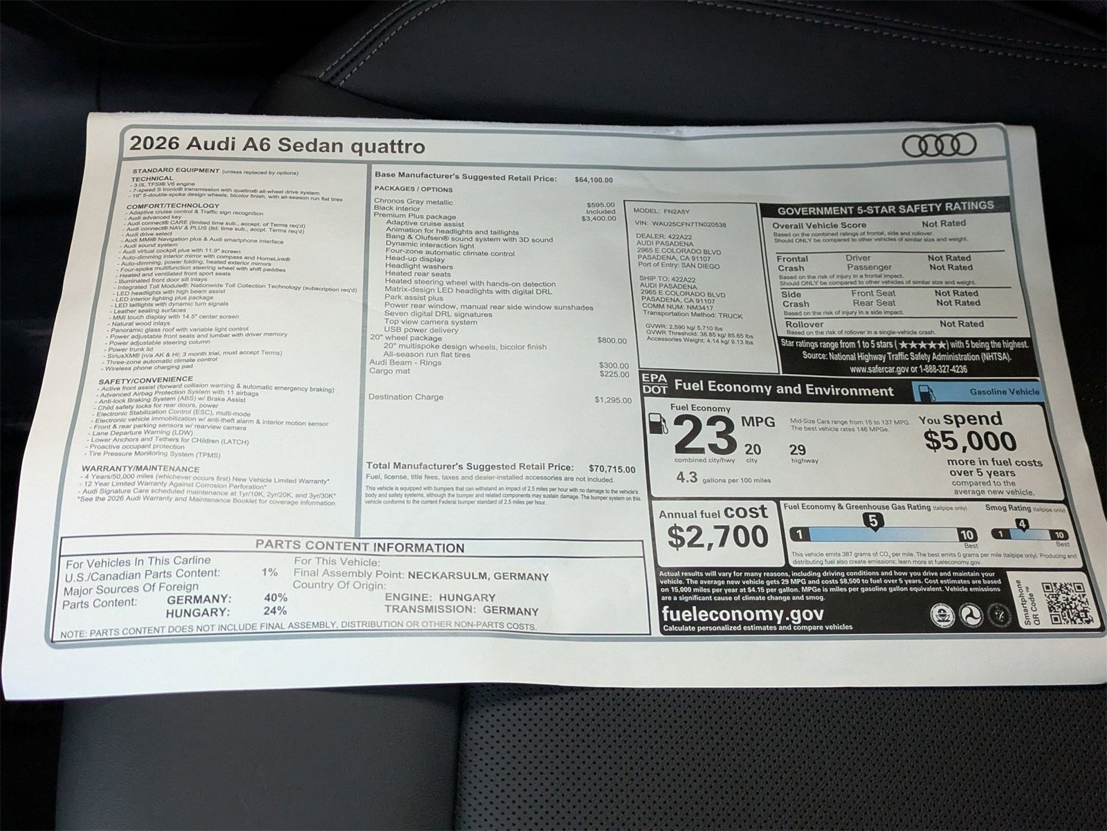 New 2026 Audi A6 Premium Plus image 18