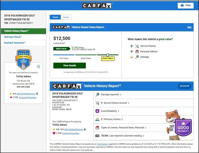 Used 2018 Volkswagen Golf SE image 12