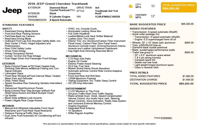 Used 2018 Jeep Grand Cherokee Trackhawk w/ Trailer Tow Group IV image 3