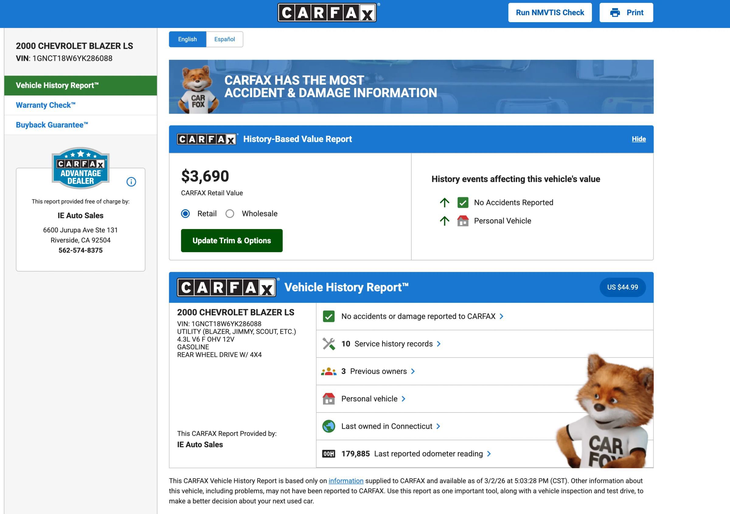 Used 2000 Chevrolet Blazer LS w/ LS Preferred Equipment Group image 2